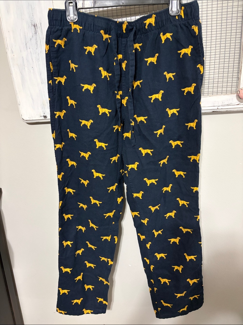 J. Crew Navy Pants with Yellow Dog Print